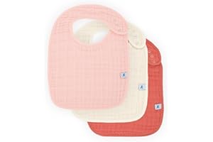 Little Unicorn Cotton Muslin Classic Bib 3 Pack– 100% Cotton – Machine Washable - Softer with Every Wash – Playful Designs - 3 Lightweight, Breathable Layers – for Boys and Girls (Rose Petal Set)