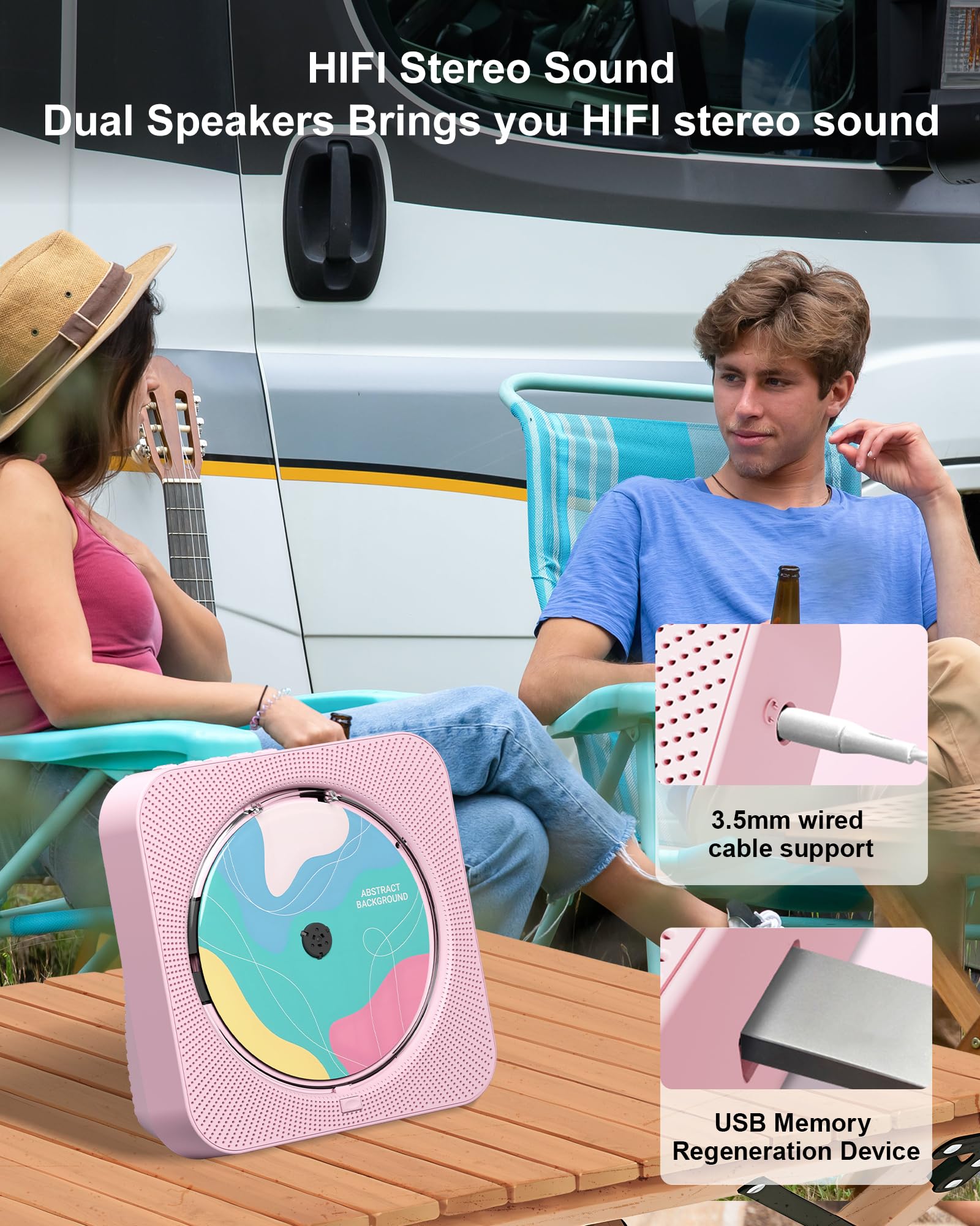 CD Player Portable with Bluetooth 5.1Desktop CD Player with HiFi Sound Speakers,Remote Control,Dust Cover,LED Display,Boombox FM Radio,USB/AUX for Home (Pink)