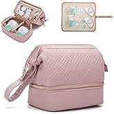 Fasrom Wearable Breast Pump Bag Compatible with Momcozy, Medela and Elvie Pumps, Double Layer Pump Carrying Case with Waterproof Mat and Insulated Pockets for Working Moms, Pink (Bag Only)