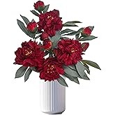 Peonies Artificial Flowers,4 Pcs Fake Silk Peonies with Stems Real Look,Peony Bush for Home Decor (4, red)