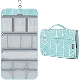 PAVILIA Hanging Toiletry Bag Women Men, Travel Kit Foldable Large Toiletries Organizer, Roll up Cosmetics Makeup Bag Accessories, Waterproof Essentials Jewelry Case (Teal Chevron)