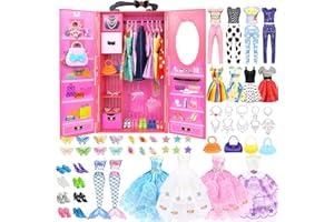 84 Pack Doll Clothes and Accessories with Doll Closet for 11.5 Inch Doll Fashion Design Kit Girl Including Wedding Dress Fash