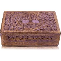 Handmade Wooden Jewelry Box With Tree Of Life Carving - 9x6x6 Inches, Antique Finish Organizer