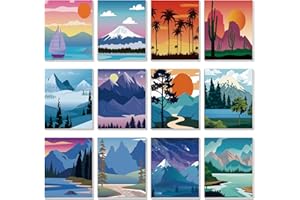 Sherr 12 Pcs Pre Drawn Canvas Pre Printed Canvas Set for Adults Cute Printed to Paint Set Theme Painting for Summer Party Favor(Landscape,8 x 8 Inch)