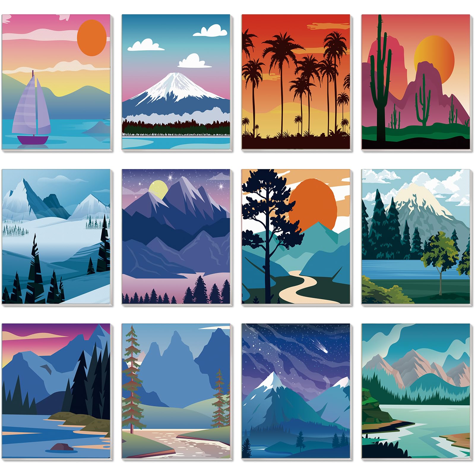 Photo 1 of Sherr 12 Pcs Pre Drawn Canvas Pre Printed Canvas Set for Adults Cute Printed to Paint Set Theme Painting for Summer Party Favor(Landscape,8 x 10 Inch)
