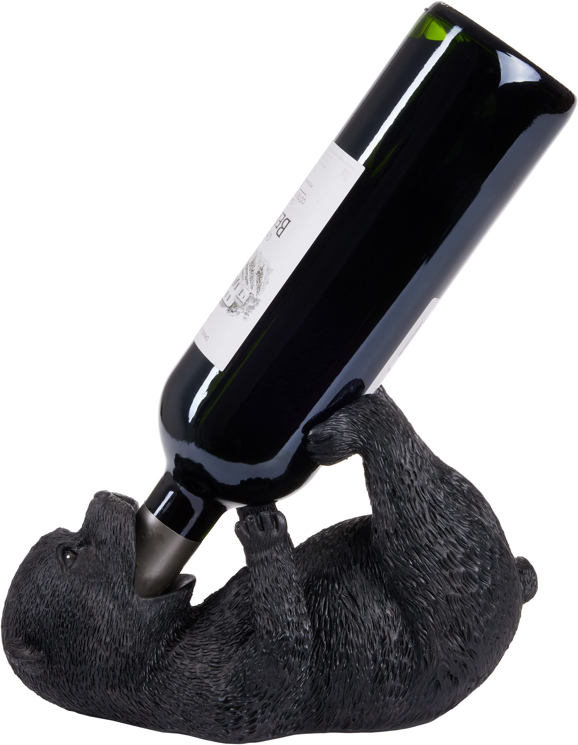 BRUBAKER Wine Bottle Holder Thirsty Bear - Bottle Holder Drunk Animals - Bottle Stand Funny - Bar Wine Accessories Deco Figurine Hand Painted Black - Funny Decoration Wine Gift — image 1