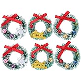 JOINPAYA 6pcs Mini Christmas Wreath: Miniature Xmas Tree Frost Sisal Hanging Artificial Ornaments for Dollhouse Embellishments Decoration Winter