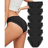 FINETOO Cotton Underwear for Women Sexy Cheeky Lace Bikini Panties Soft Breathable Womens Underwear 6 Pack