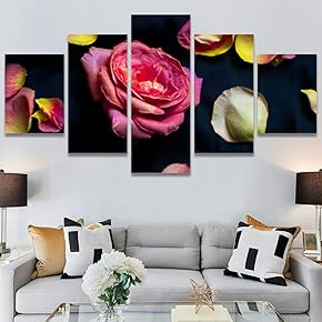 SIGNWIN 5 Panel Canvas Wall Art Pink Petals...