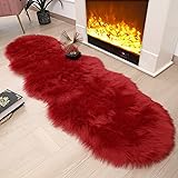 CKLZSAY Red Faux Fur Sheepskin Rug Super Soft
