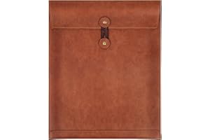 QiXin Brown PU Leather File Folder for Documents,Important Document Folder with String Tie,Laptop Sleeve Notebook Case,Leather File Organizer,A4 Envelopes Filing Folder