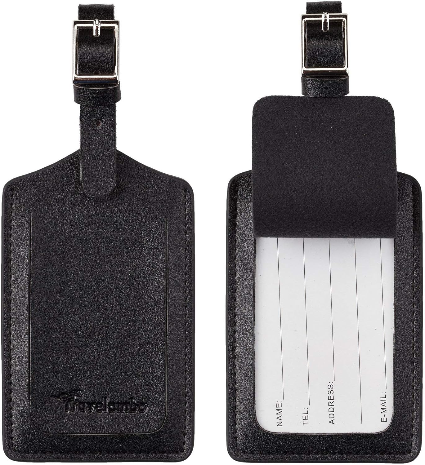  | Travelambo Leather Luggage Bag Tags (Black) | Luggage Tags