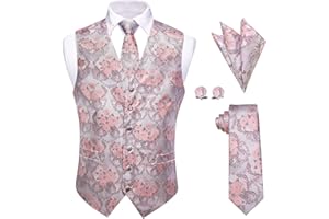 YourTies Mens Suit Vest 4PC Silk Paisley Vest with Necktie Pocket Square Cufflinks Formal Woven Waistcoat for Suit Tuxedo