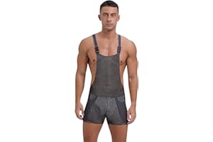 Oyolan Men's Mesh Sheer Fishnet Overall Bodysuit Hollow Out Jumpsuit Sleeveless Rompers Clubwear
