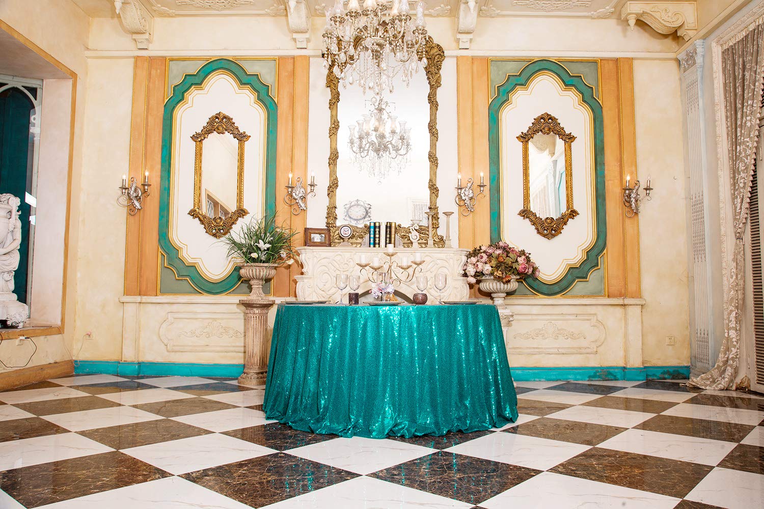 Best teal round table cloth