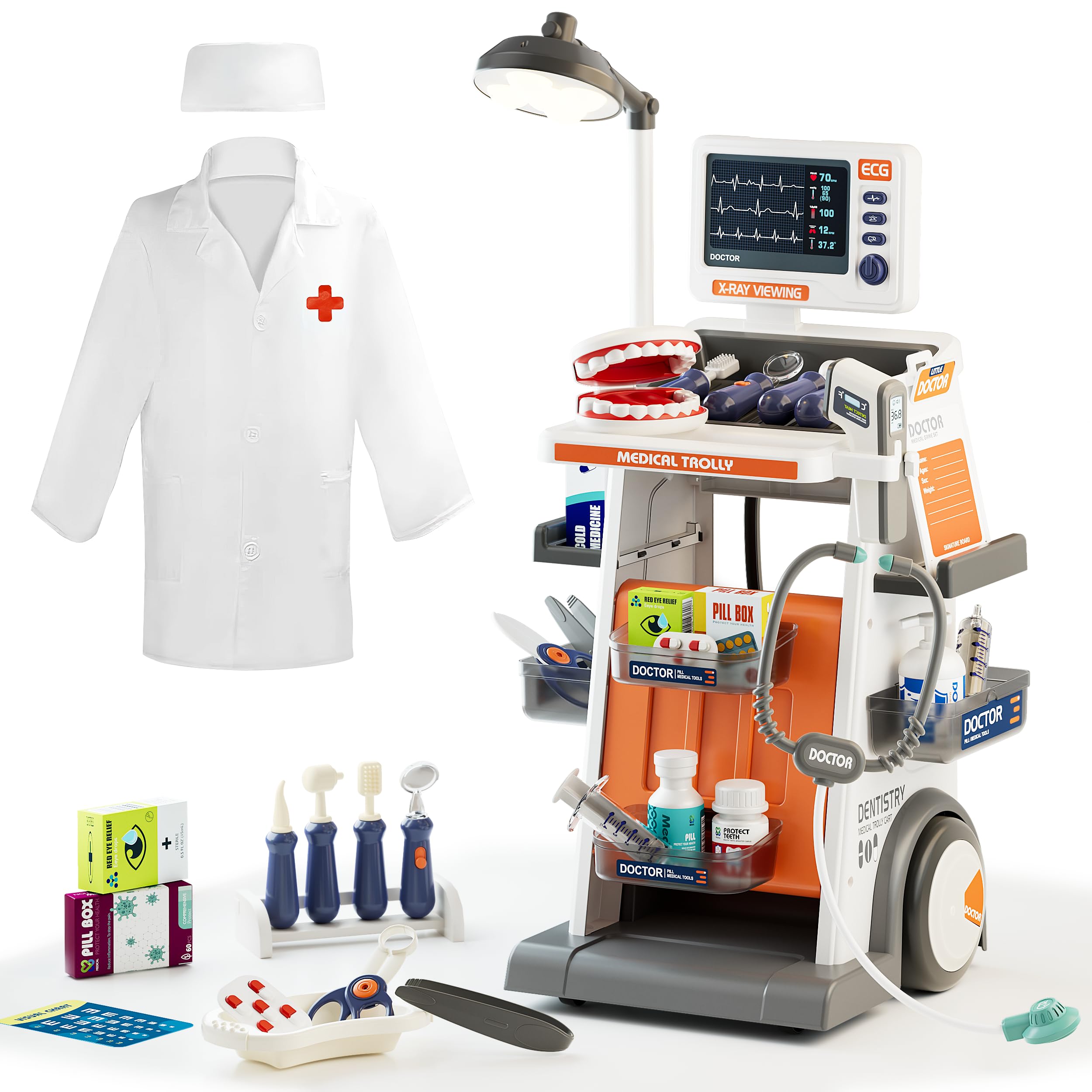 Photo 1 of 33pcs Doctor Set for Kids - Interactive Doctor Kit for Kids with Costume, LED Lights & Sounds, Role Play Kit to Diagnose and Heal, STEM Educational Gift for Ages 1-3 3-5