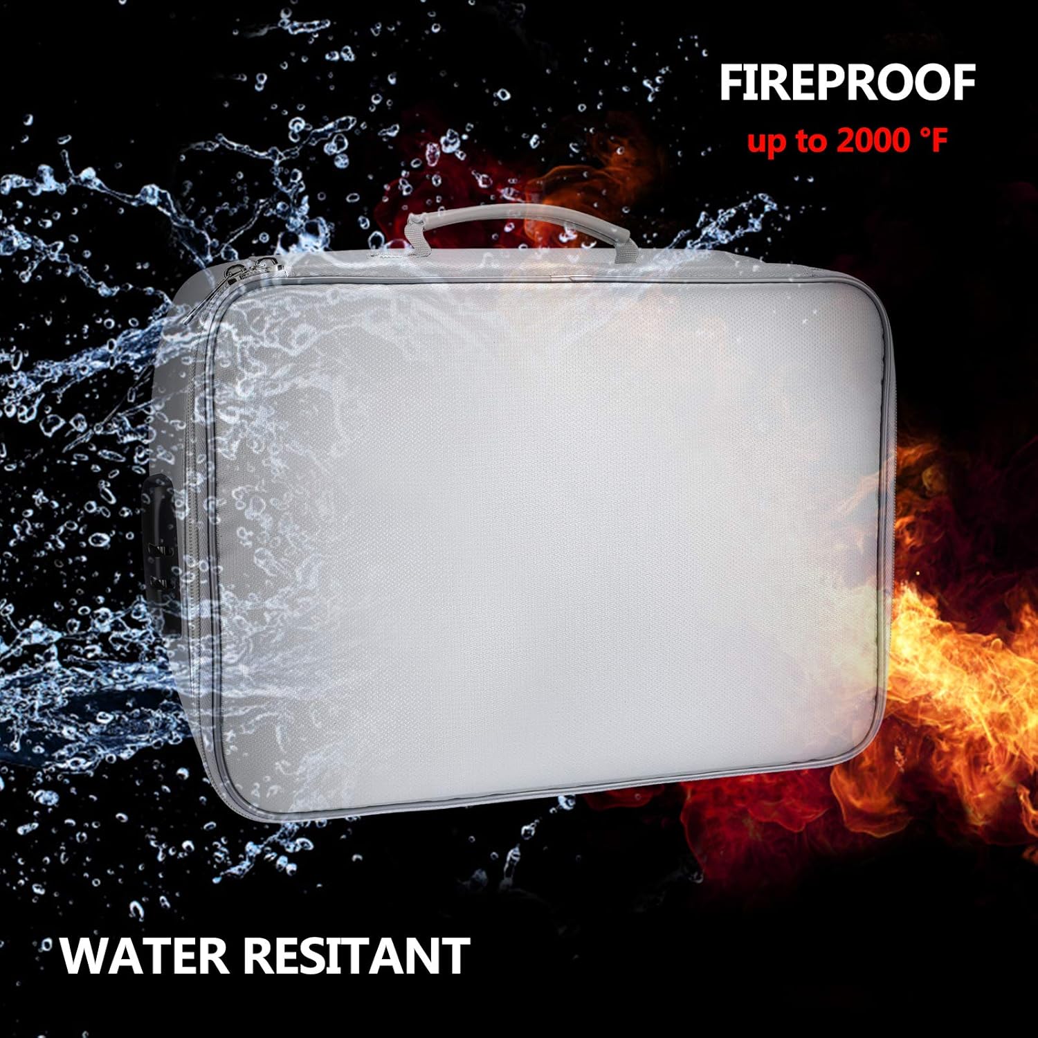 Fireproof Document Bags,15"x11"x4" IPX4 Waterproof File Organizer,Storage Pouch Firebag Safe Briefcase Style with Zipper for A4 Letter Size Document Holder,Passport,Cash,Tablet and Valuables (Silver): Office Products