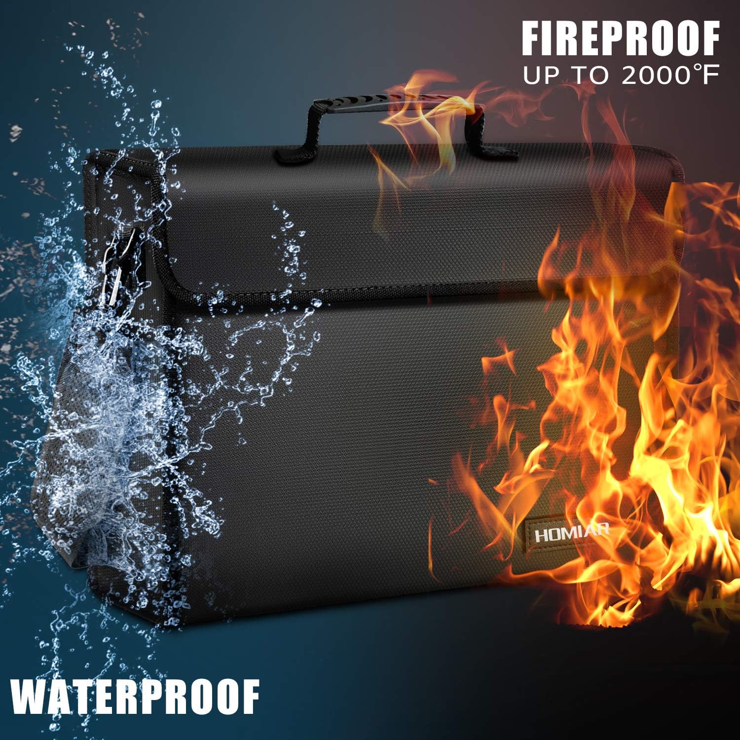 Fireproof Document Bag - X Large Safe Bags,Waterproof File Storage Bag,Silicone Coated Non-Itchy Fiberglass Money Bags with Handle Zipper for Laptop,Files,Money,Jewelry,Valuables - 17" x 12" x 6": Office Products