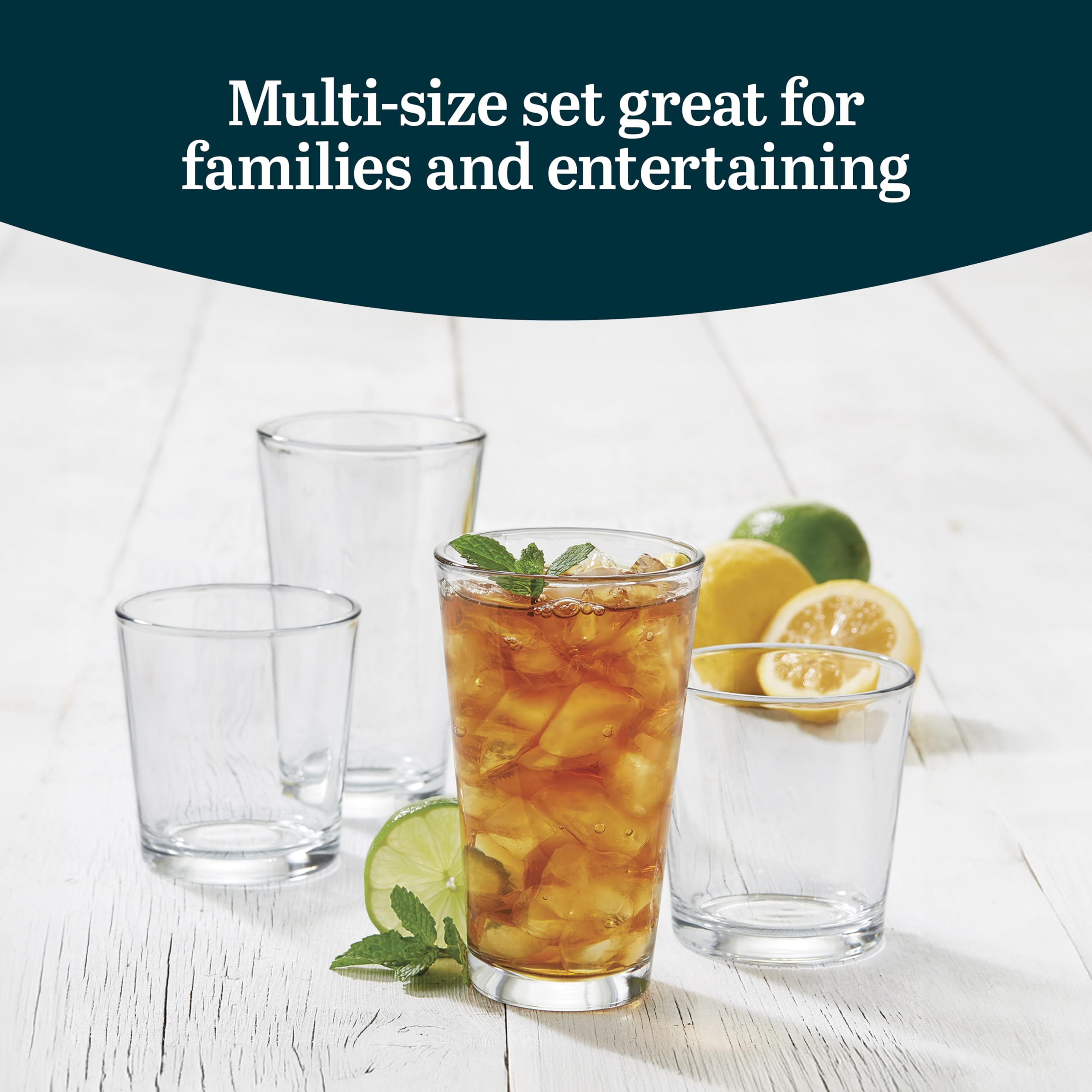 Libbey Flare Tumbler and Rocks Glasses Set, Stylish Lead-Free Drinking Glasses Set of 16, Versatile Dishwasher Safe Kitchen Glassware Set for Parties