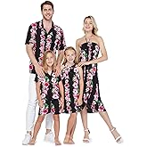 Matchable Family Hawaiian Luau Men Women Girl Boy Clothes in Pink Hibiscus Vine Black