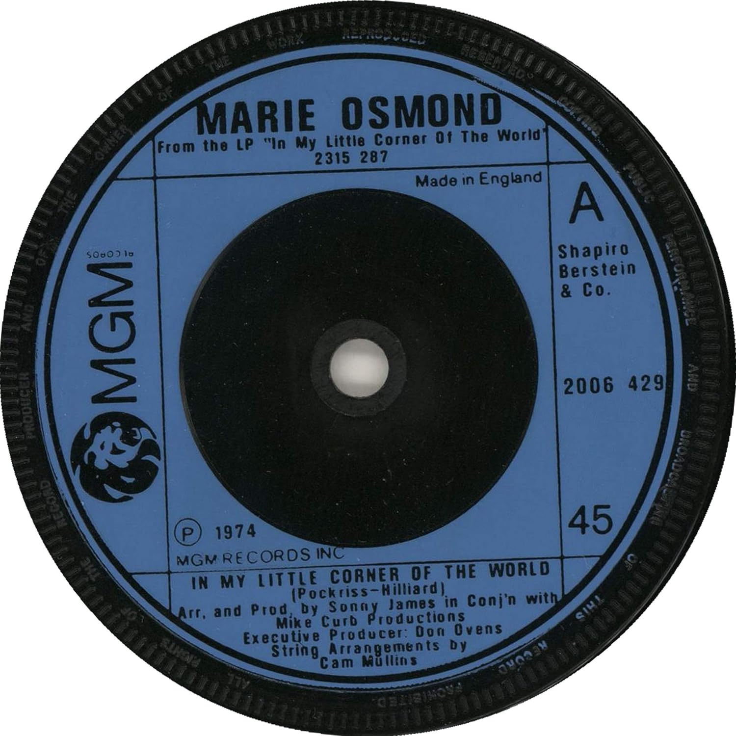 In My Little Corner Of The World Marie Osmond 7" 45 Amazon.de Musik