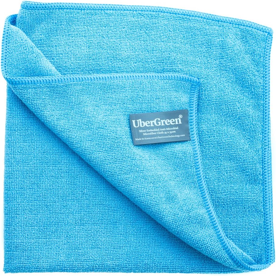 UberGreen Microfiber Cleaning Cloth Silver Threads Embedded (Blue) Reusable Enviro Microfiber, 35cm x 35cm
