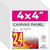PHOENIX Small Painting Canvas Panels 4x4 Inch, 24 Bulk Pack - 8 Oz Triple Primed 100% Cotton Acid Free Square Canvas Boards for Painting, White Blank Flat Canvas Boards for Acrylic, Oil Paints