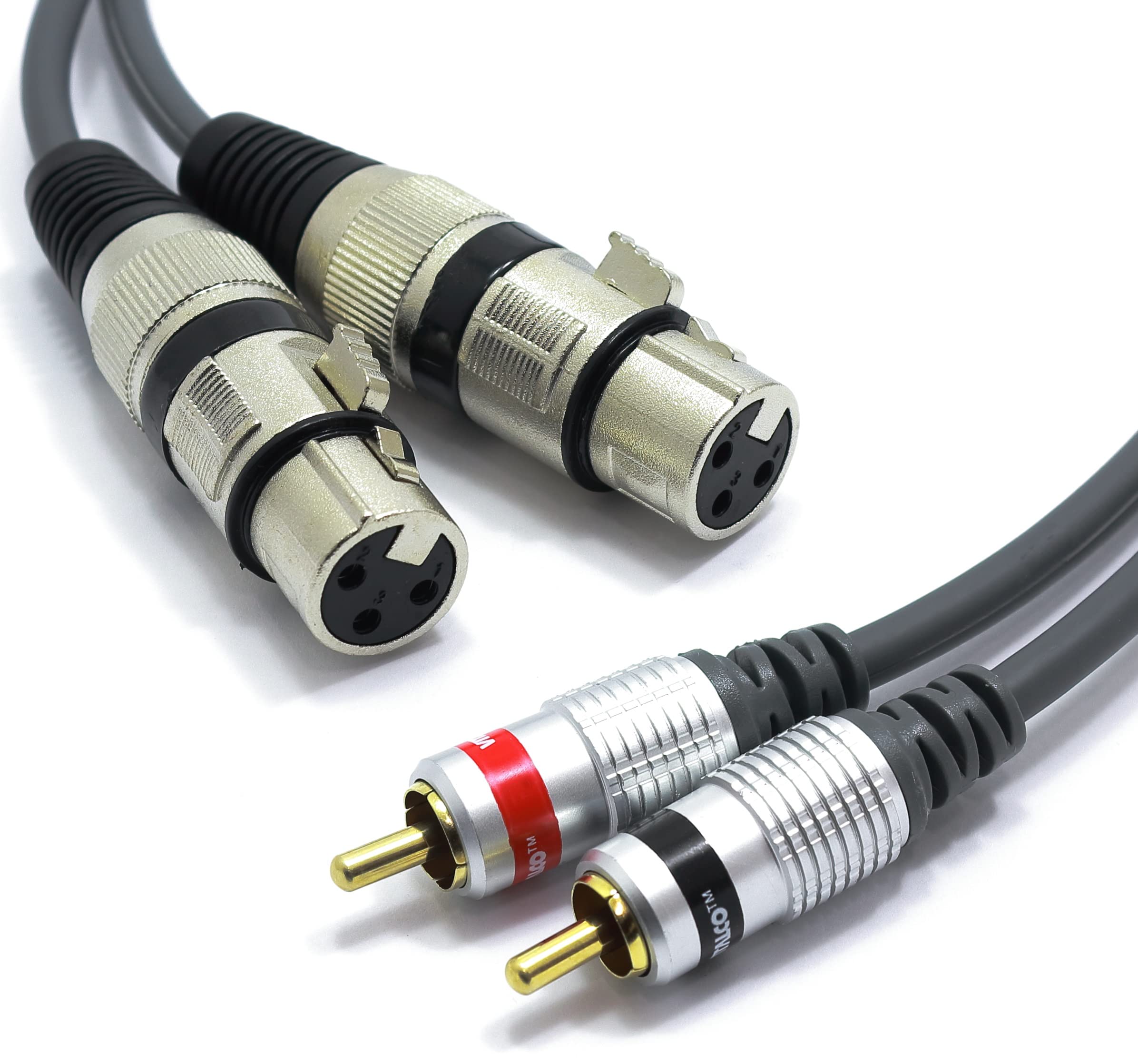 VITALCO 2x XLR Female to 2x RCA Stereo Cable, Microphone Cable, 3-Pin to RCA Adaptor, 3 m