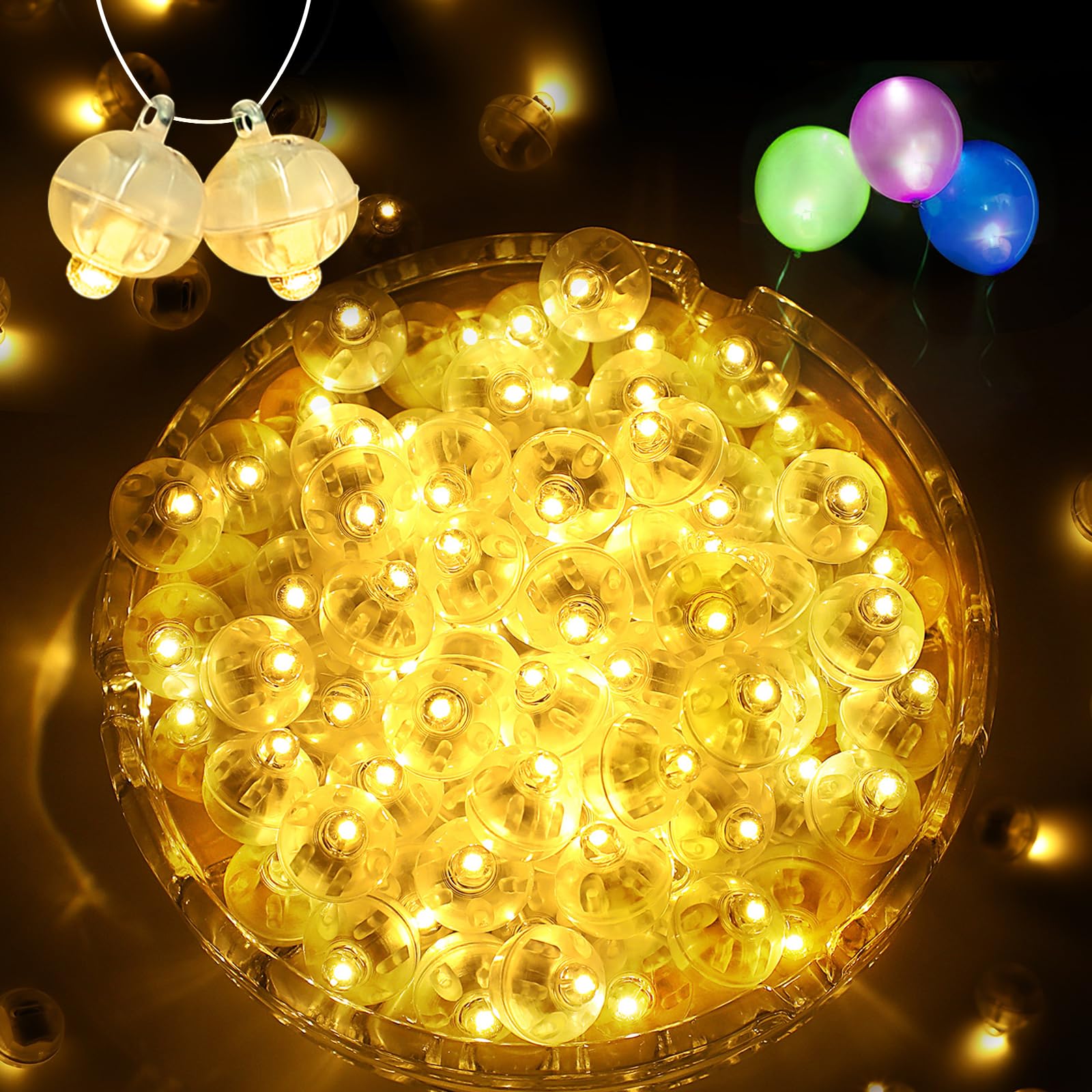 Photo 1 of ZGWJ 100Pcs Balloon Lights with Lanyard, Balloons Light for Party Decorations,Paper Lantern,Easter Eggs,Birthday Party,Halloween Christmas Decoration(Glow steadily Warm White)