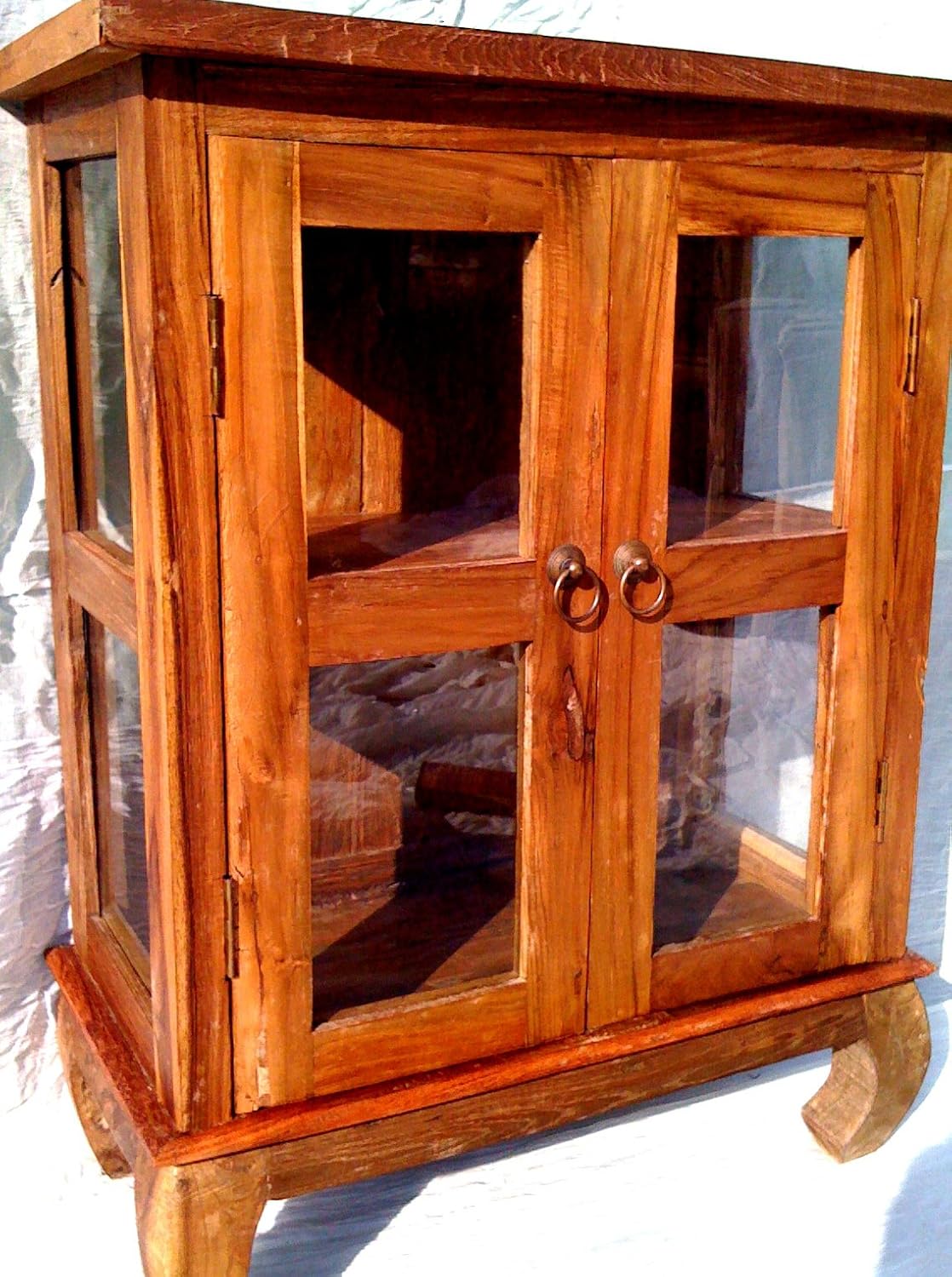 Reclaimed Teak Wood And Glass Display Cabinet Amazon Co Uk