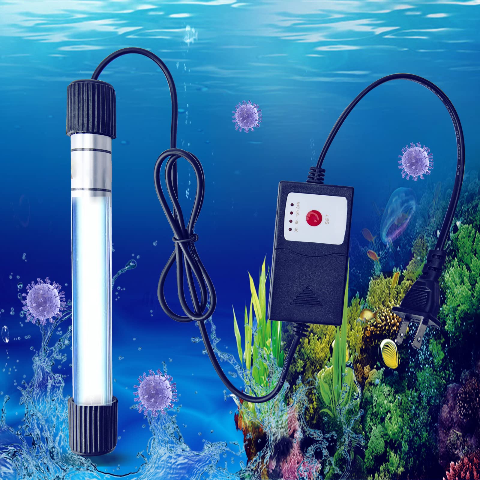 Lampada Sterilizzatrice UV Per Acquario 11W - Con Timer, Impermeabile, Per Pulizia Acqua - Foto 5