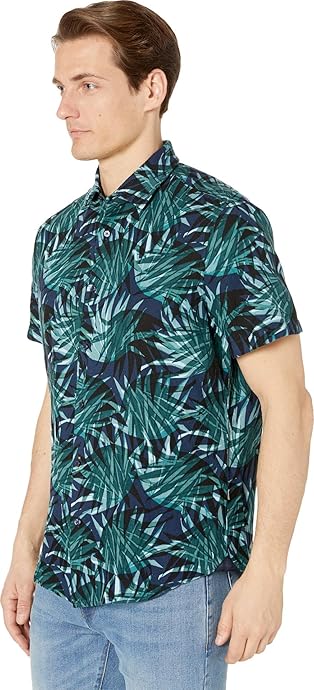 Hugo Boss 雨果博斯 Rash 男式印花亚麻休闲衬衫 5.1折$59.71 海淘转运到手约￥428 中亚Prime会员免运费直邮到手约￥496