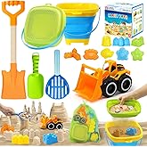 Collapsible Beach Sand Toys Set for Kids - Includes Bucket, Mesh Shovel, Filter Scooper & Castle Molds - Toddler Beach Toys for 1-3 & Kids Ages 4-8 with Mesh Bag, Summer Outdoor Beach Essentials