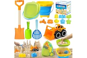 DISHIO Collapsible Beach Sand Toys Set for Kids - Includes Bucket, Mesh Shovel, Filter Scooper & Castle Molds - Toddler Beach Toys for 1-3 & Kids Ages 4-8 with Mesh Bag, Summer Outdoor Beach Essentials