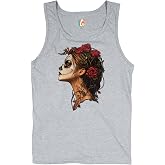Sugar Skull Profile Men's T-Shirt Dia de Los Muertos Day of Dead Calavera Skeleton Face Gothic Elegance Floral Men's Tee