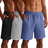 Ficerd 3 Pack Men's Big and Tall Lounge Pajama Casual Drawstring Jersey Shorts with Pockets PJ Gym Summer Clothes