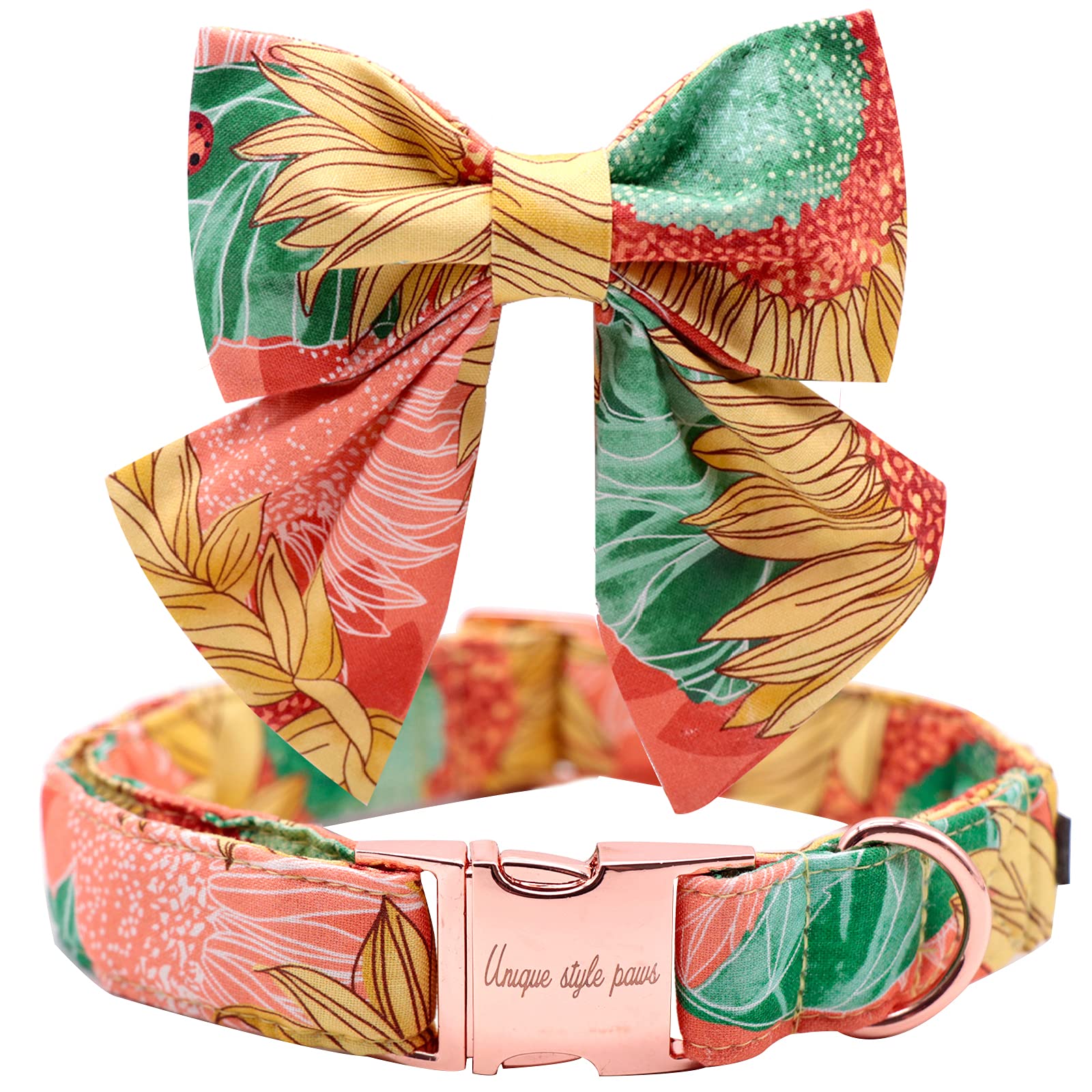 Unique style paws Spring Floral Print Dog Collar, Bow Tie Dog Collar, Comfortable Adjustable Dog Collars, Pet Gift for XX Small Dogs and Cats