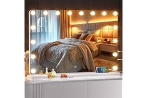 OUBOYO 36''X24'' Hollywood Vanity Mirror with Lights, Lighted Makeup Mirror with 16 Dimmable LED Bulbs, 3 Color Lighting Modes & Stepless Dimming, USB & Type-C Charging Port, Wall Mounted Or Tabletop