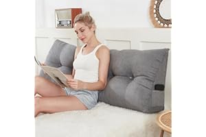 Zelladorra Headboard Pillow for Bed,Triangular Wedge Pillow Headboard Positioning Support While Reading and Resting,Cushion Headboard with Washable Cover, Filled with Cotton (Grey, Queen)