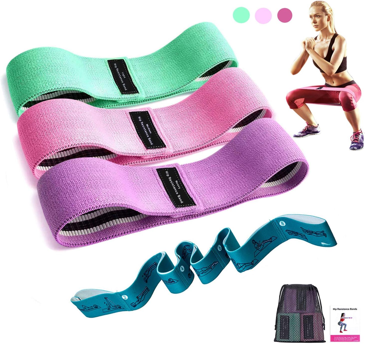 JaosWish 5 PCS Exercise Resistance Bands Fabric Set for Women with Yoga Strap Non-Slip Premium Booty Bands Exercise Loops for Yoga, Home Fitness, Pilates