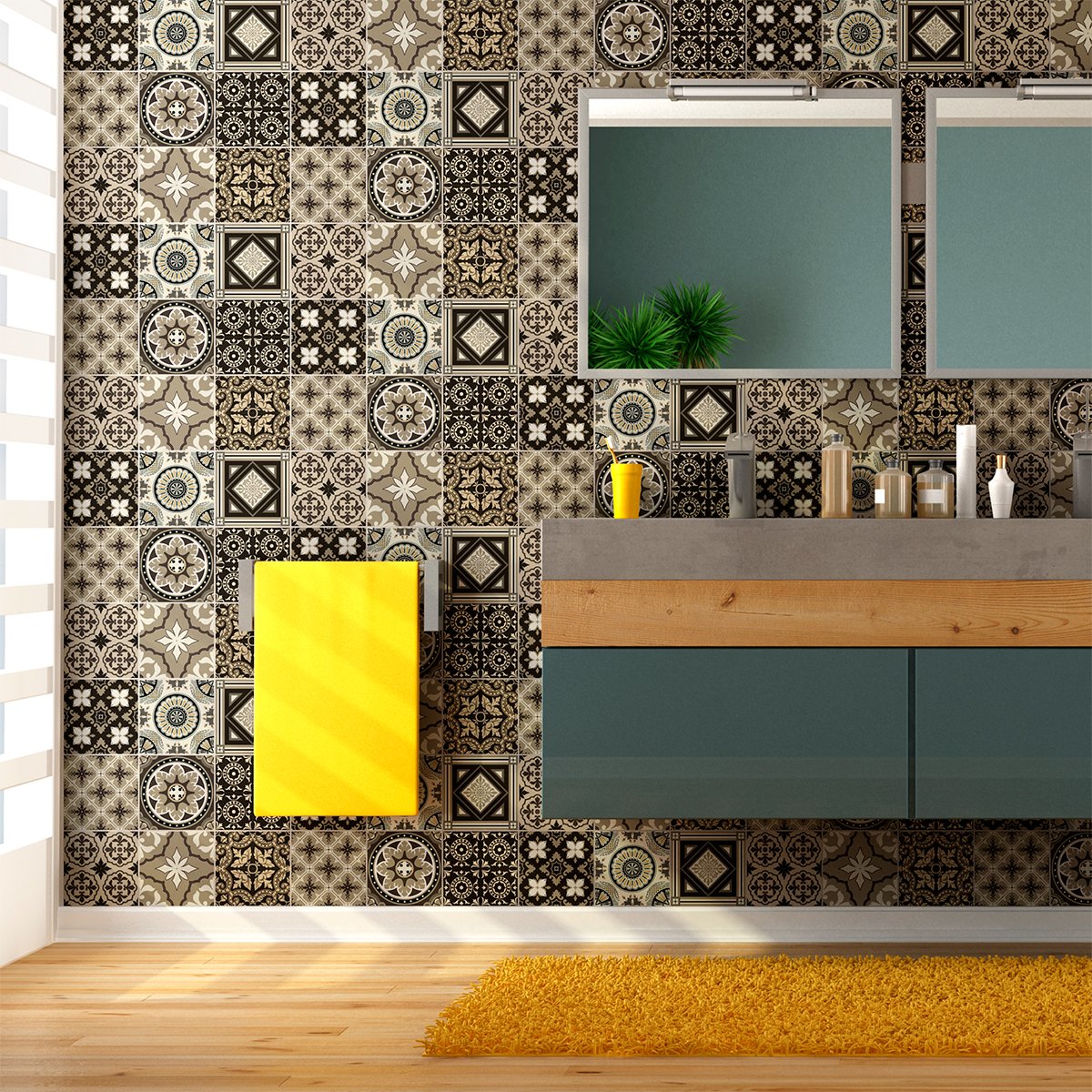 Ambiance Sticker Self-Adhesive Decorative Wall Decal Cement Tile for Bathroom and Kitchen Ancône - Pack of 9 Stickers of 10 x 10 cm