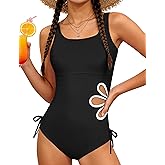 KANGKANG Girls Swimsuit Solid Color Cut Out One Piece Bathing Suit with Chest Pad Adjustable Strap Round Neck Girls' Swimwear