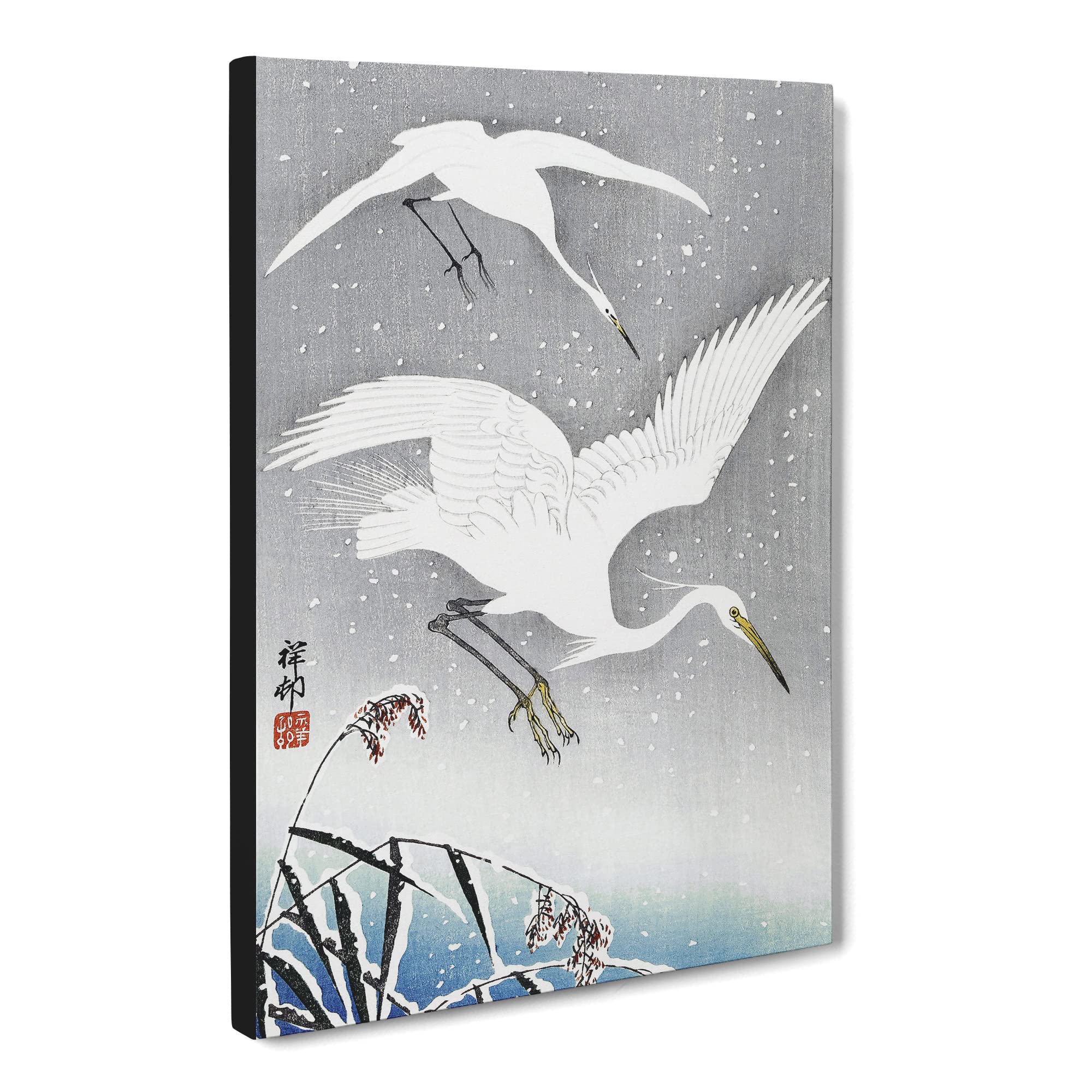 Descending Egrets By Ohara Koson Canvas Print | Gallery Wrapped 30mm Frame Wall Art | 20x14 inches | Ready to Hang | Asian Picture | Living Room Bedroom Lounge Office