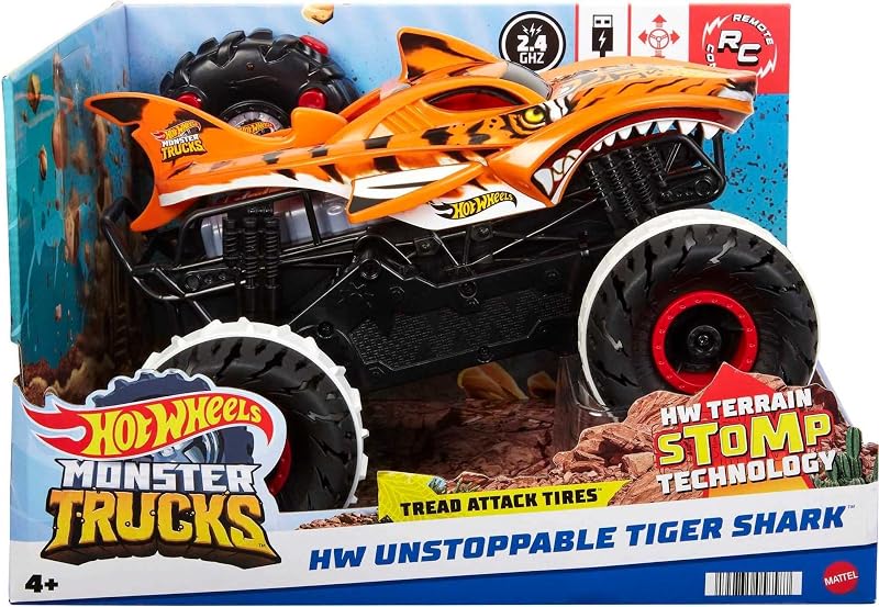 Monster Trucks Macchina Telecomandata- Tiger Shark l'Inarrestabile Veicolo Radiocomandato, fuoristrada 4x4, Giocattolo per Bambini 4+ Anni, HGV87