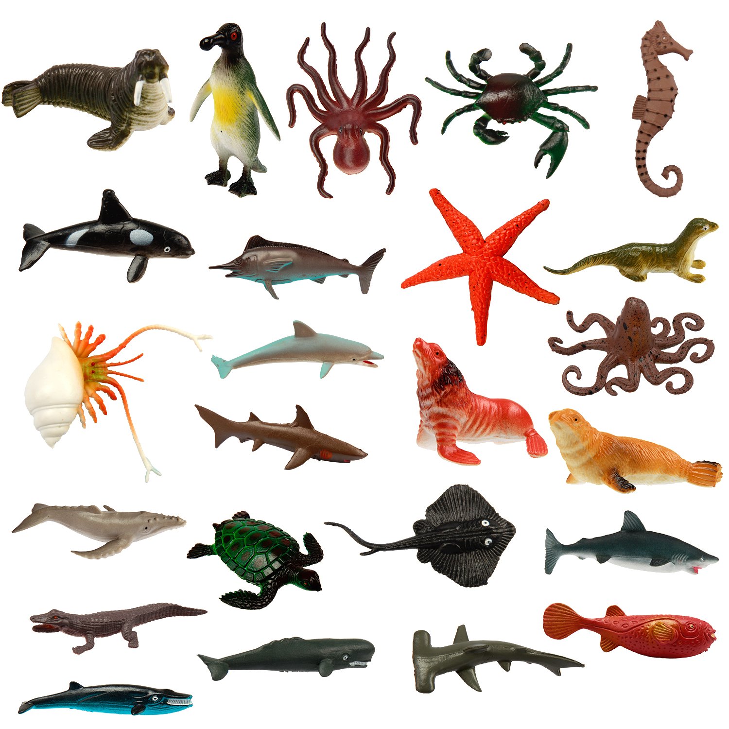 MONILON Water Beads, 24 Pcs Ocean Sea Animals Tactile Sensory Play Kids Toys for Boys Girls, Water Gel Soft Beads Growing Jelly Balls for Spa Refill, Pool & Decor-Inflatable Water Mat Include