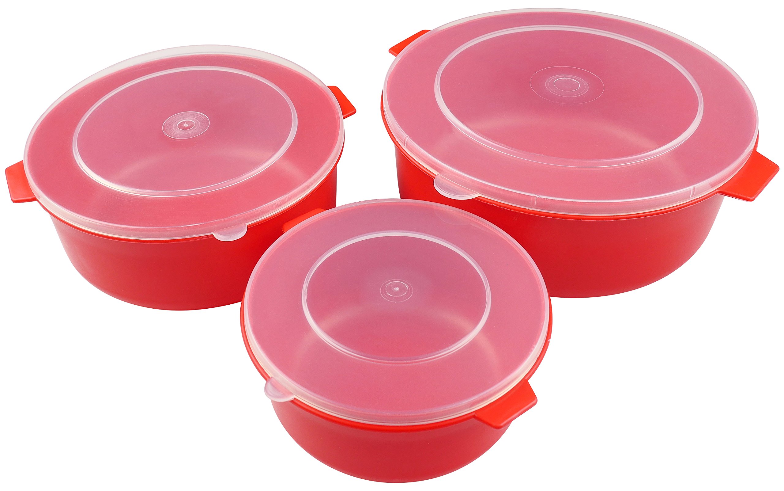 G2H M.WAVE DISHES WITH LIDS 3 SET, Red