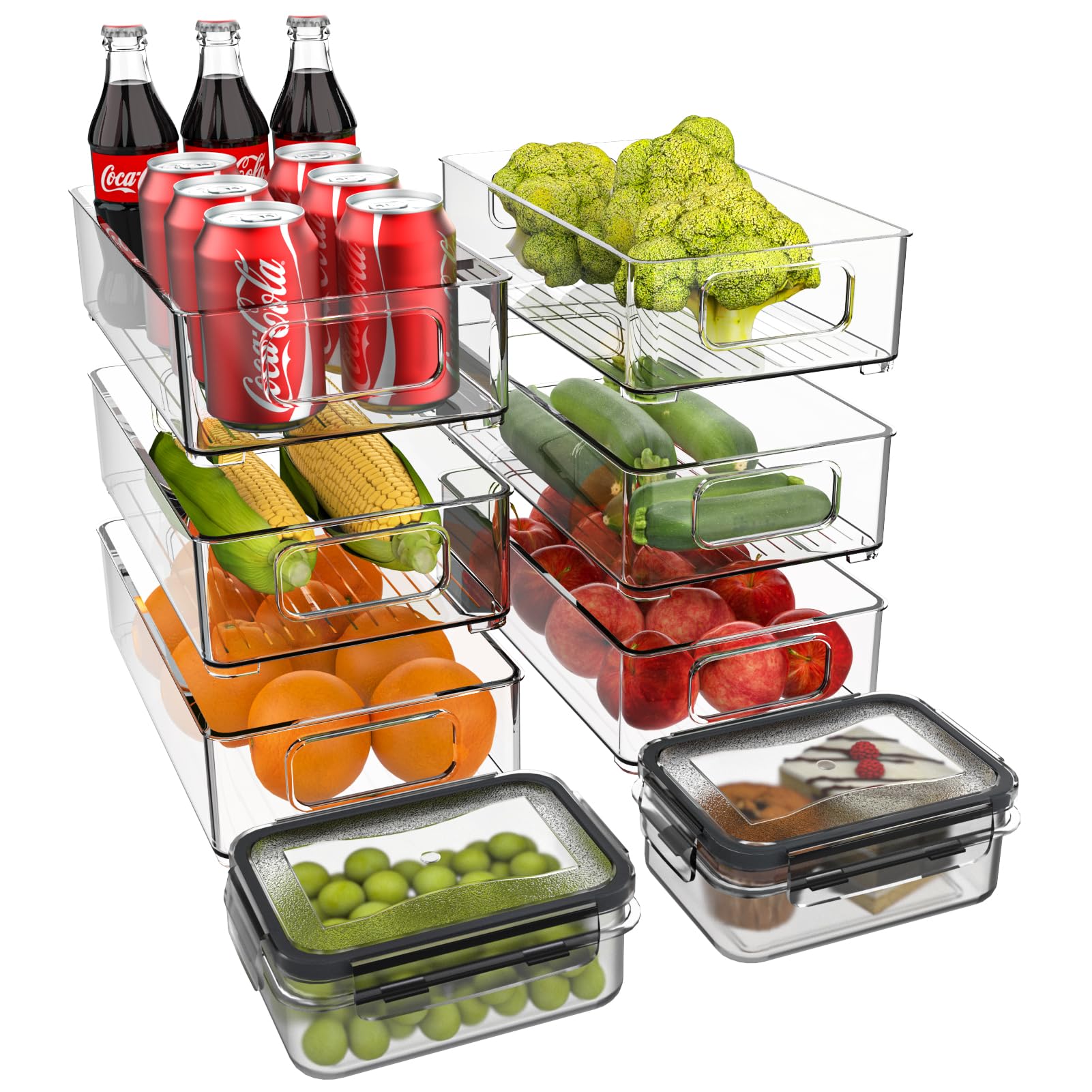 Diwoker Fridge Organiser, Stackable, Storage Box, Kitchen Organiser, Pantry Storage Container, Transparent Container for Fridge, Kitchens, Cabinets (Pack of 8)
