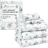 RUVANTI 100% Organic Cotton Sheets Split King, Percale Weave, GOTS Certified, 5-Piece Set, Deep Pocket 15", Crisp & Breathable, Soft Durable Bedding, Sábanas Algodón Orgánico – Halcyon
