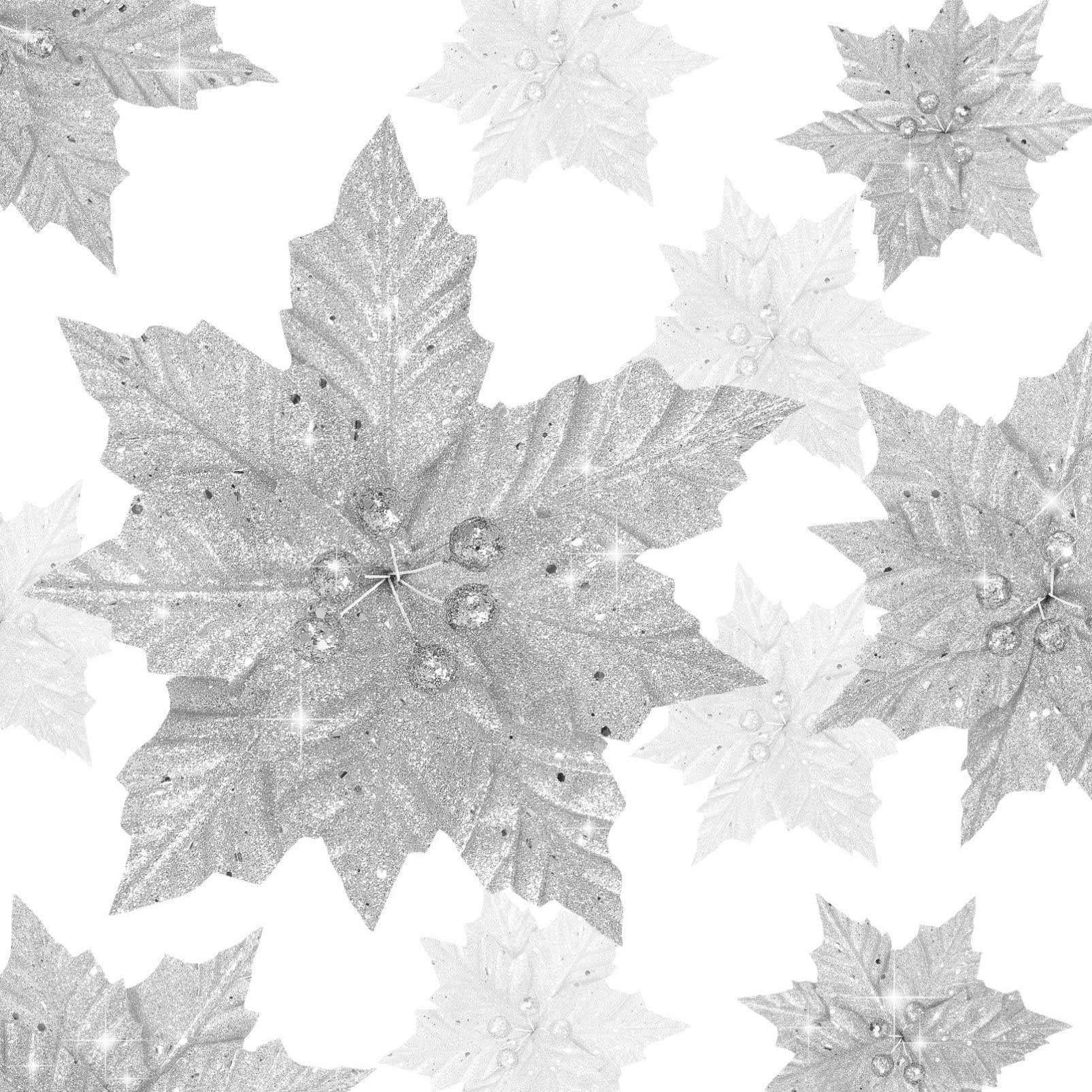 Toyvian 12Pcs Glitter Poinsettia, Glitter Tree Ornament, Poinsettia Ornament for Tree Hanging Party Garland Wreath Filler