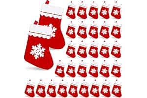 Niurewan 30 Pcs Mini Christmas Stocking,8 Inch Red Felt Stockings,Snowflake Tableware Holders,Candy Pouch Bag for Xmas Decorations,Christmas Tree Ornaments,Party Favors
